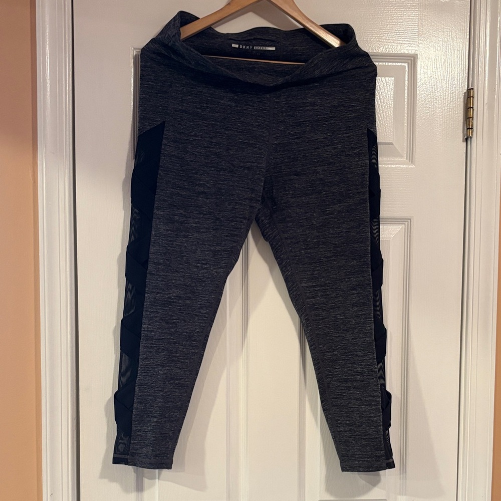 DKNY Gray Leggings with Black Mesh Accents